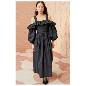 Ulla Johnson Off Shoulder Black Midi Dress